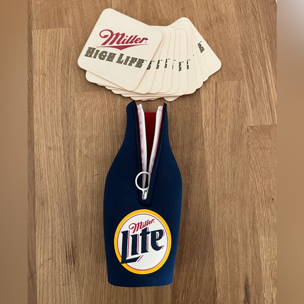 Miller Lite Bottle Cooler with Coasters EUC